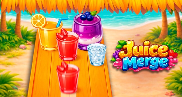 Juice Merge - fruit-merging puzzle game with colorful fruits dropping into the play field
